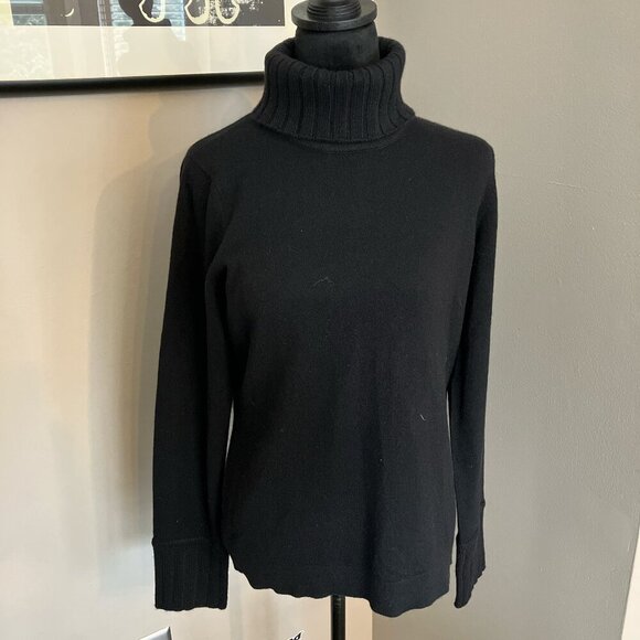 Kinross Large black cashmere turtleneck with banded collar and‎ cuffs - Picture 1 of 5